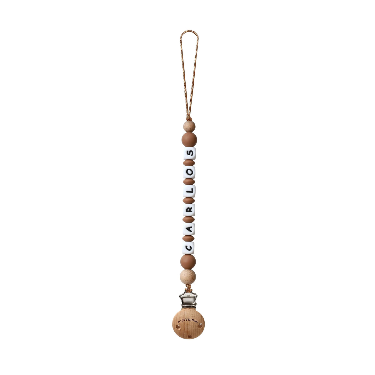Chupetero Personalizado Khaki con Nombre en Silicona Orgánica | Nenina & Co. 